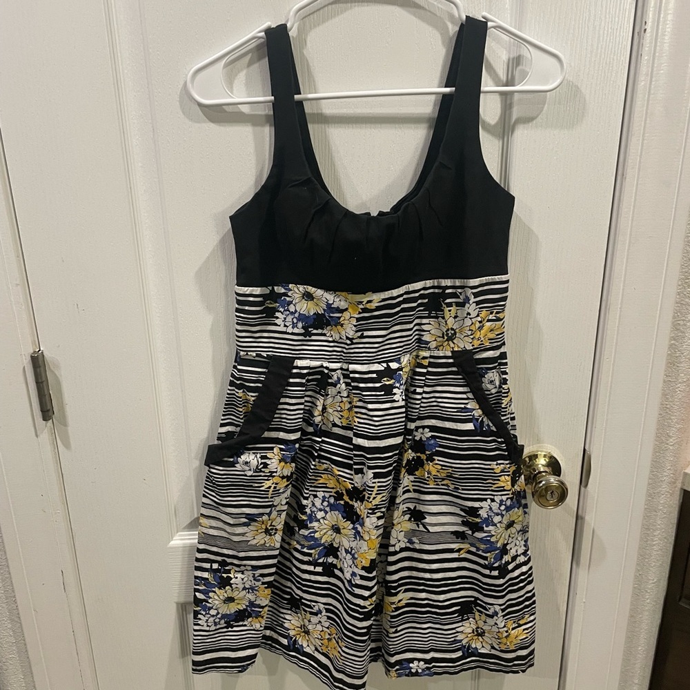 Floral Striped Kids Dress - Black and Yellow